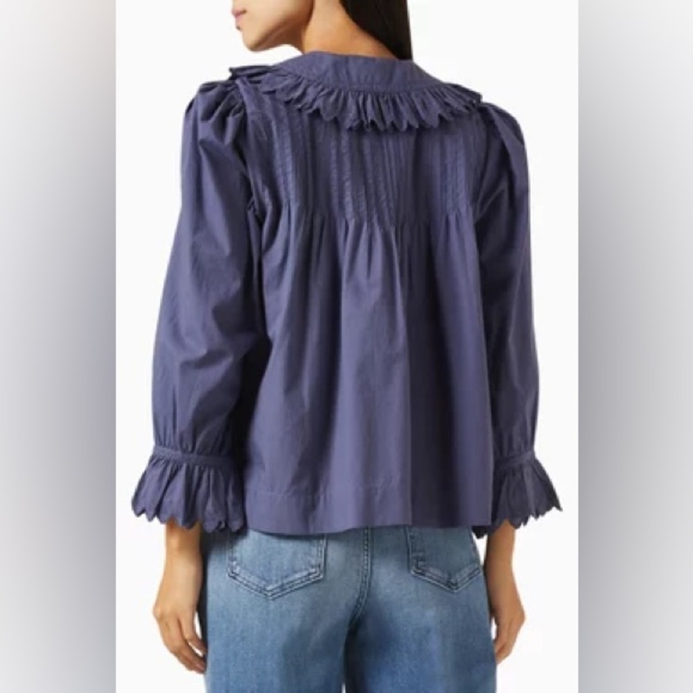 Doen Hickory Ruffled Embroidered Organic Cotton-Poplin Blouse - Picture 2 of 6